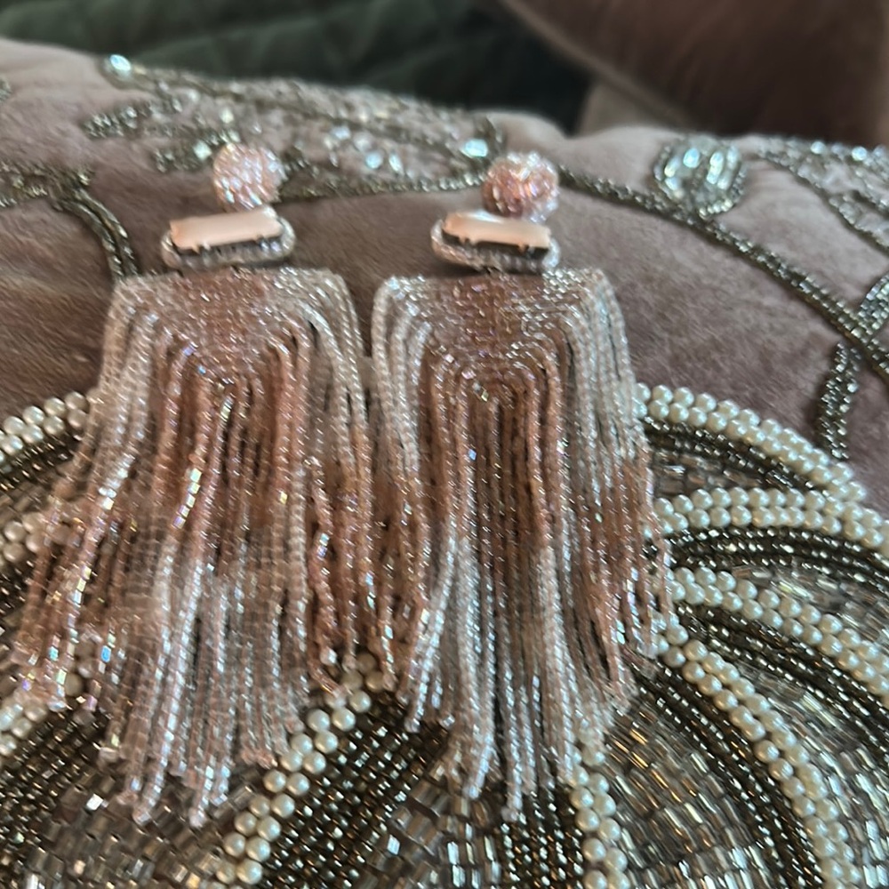 Deepa gurnani Elegant Beaded Tassel Earrings like new never worn light weight